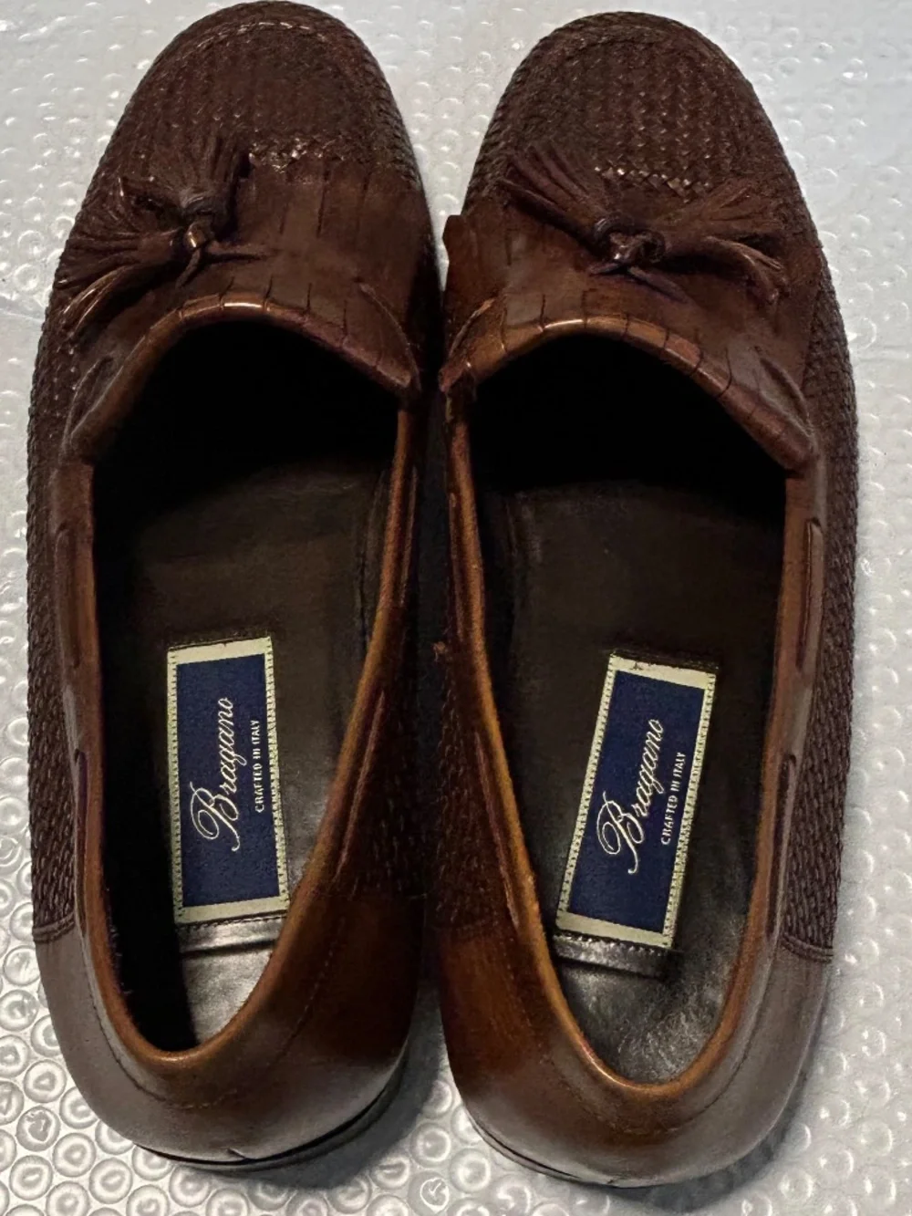 Bragano Woven Brown Leather Tasssel Loafer Shoes Men's Size 10.5 M Made in Italy